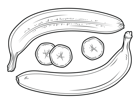 Two Bananas And Banana Slice Coloring Page